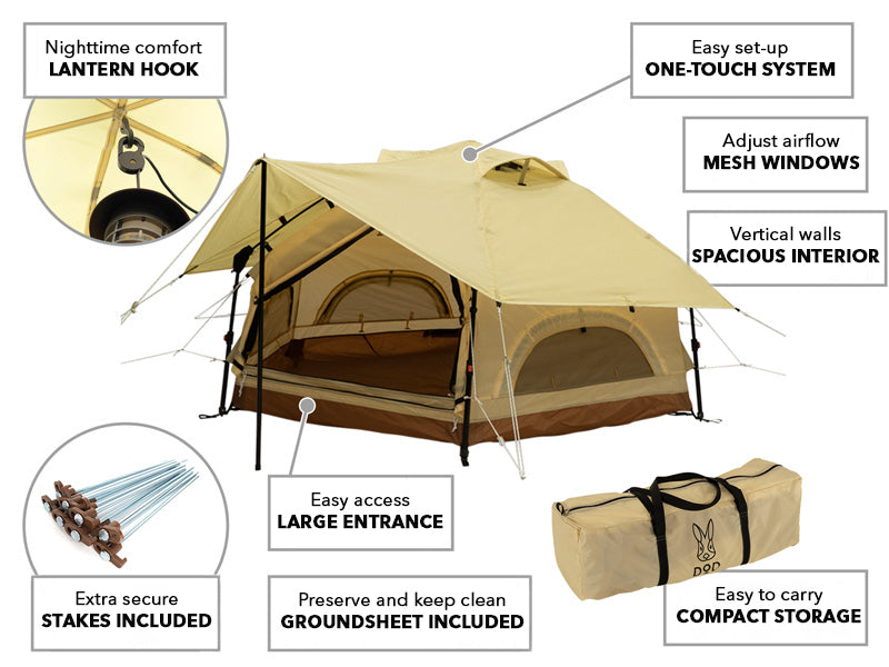 Kinoko Mushroom Tent (S): beige brown 2-person tent with mesh windows