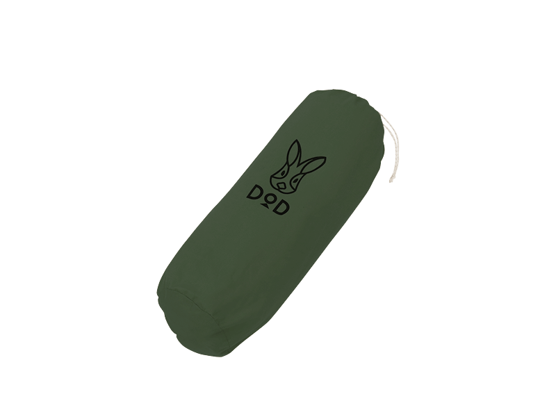 An olive green cylindrical drawstring bag with a black bunny logo and the text 'DOD' printed on the front, shown on a plain white background.
