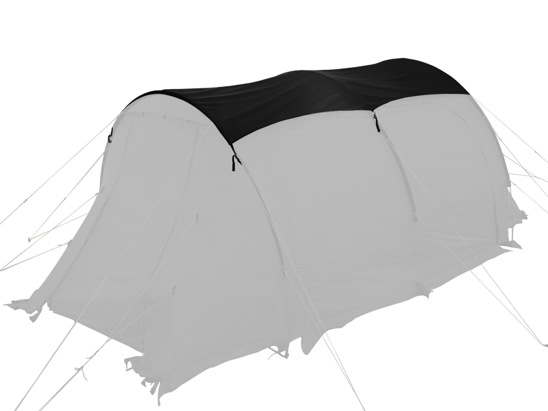 A two-tone camping tent with a light gray body and a black roof, shown from a three-quarters perspective on a solid white background.