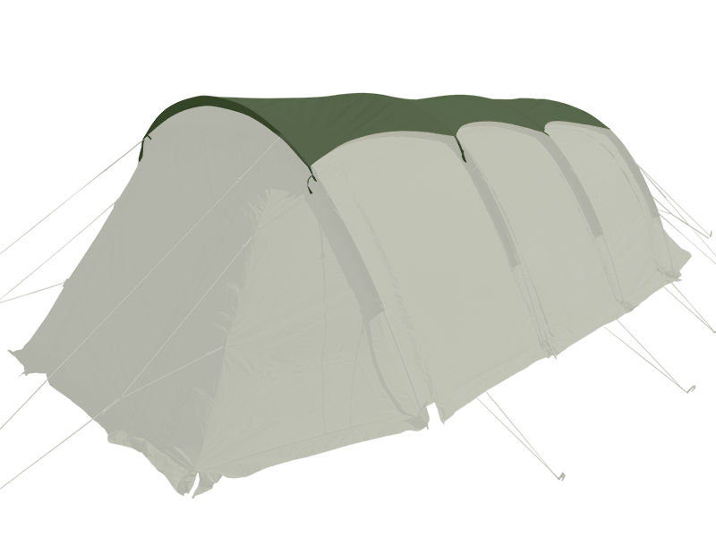 A dome-style camping tent shown on a plain white background, with a light gray body and a dark olive green roof.