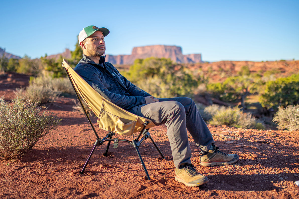 Sugoi Chair tan fabric camping chair with black metal frame